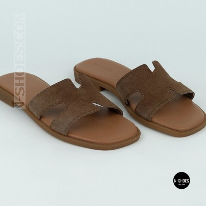 Замшеві шльопанці HERMES 212833 Lonza 944-4304-32 6269 коричневі