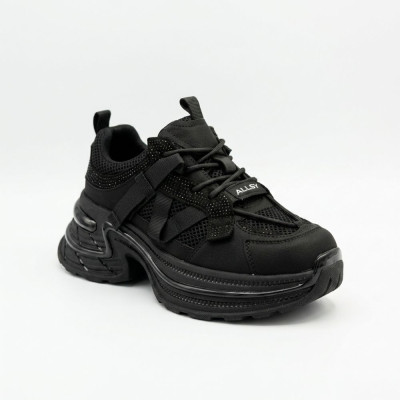 Женские трендовые кроссовки Allsy 216188 25Z28D005-2 Lonza 217901 6290 BLACK черные из натуральной кожи в стиле Balenciaga Triple S