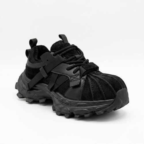 Женские трендовые кроссовки Allsy 216188 218513 66276-1-H 6299 BLACK черные из натуральной кожи в стали Balenciaga Track