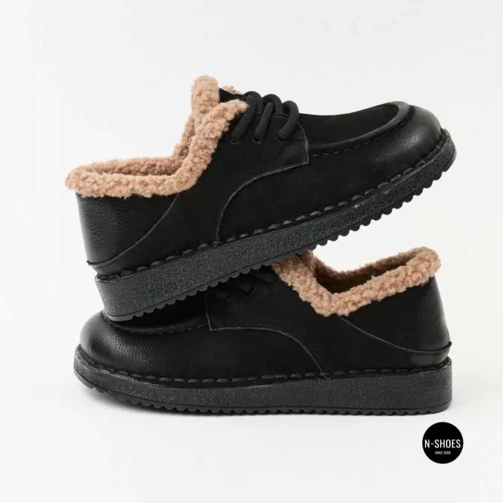 Allsy Lonza 6309 BLACK Winter Shoes with Sheepskin Trim