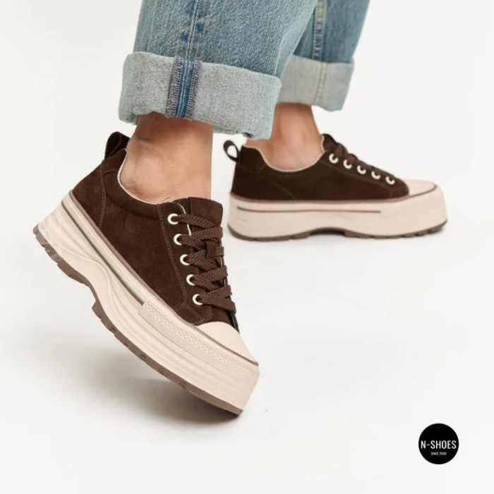 Трендові кеди Allsy 215399 Lonza 219914 6336 BROWN - платформа і натуральна замша
