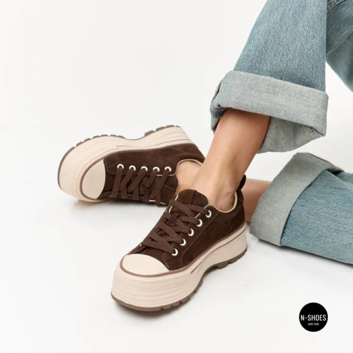 Трендові кеди Allsy 215399 Lonza 219914 6336 BROWN - платформа і натуральна замша
