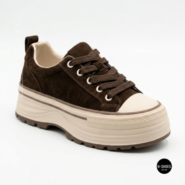 Трендові кеди Allsy 215399 Lonza 219914 6336 BROWN - платформа і натуральна замша