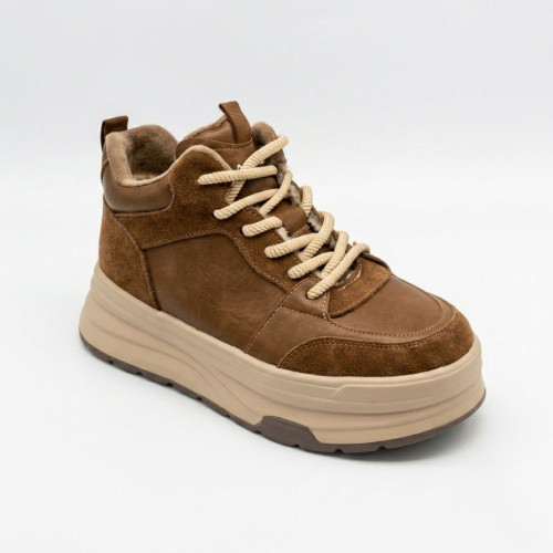 Women's winter sneakers platform boots Allsy 216023 ARB-2B88-8 M KHAKI 6343 brown made of genuine leather with insulation
