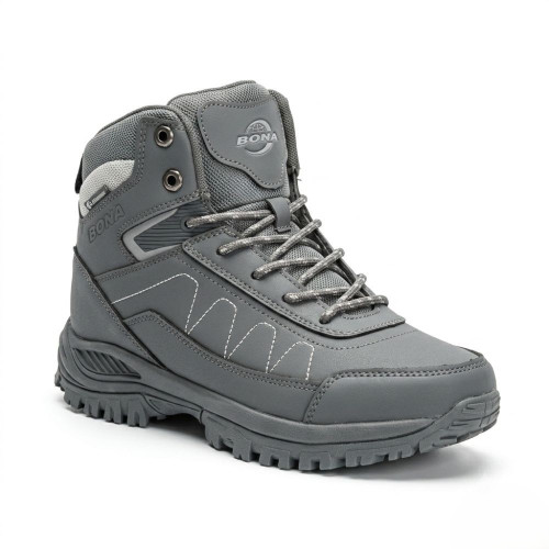 Winter gray boots Bona 956R-2-6 Dark Grey-Silver 6356 made of genuine leather with fur insulation, Comfort series