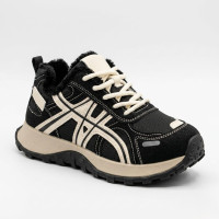 Women's winter sneakers Allsy 218904 SS-103 6367 BLACK black and beige on a thick sole with fur