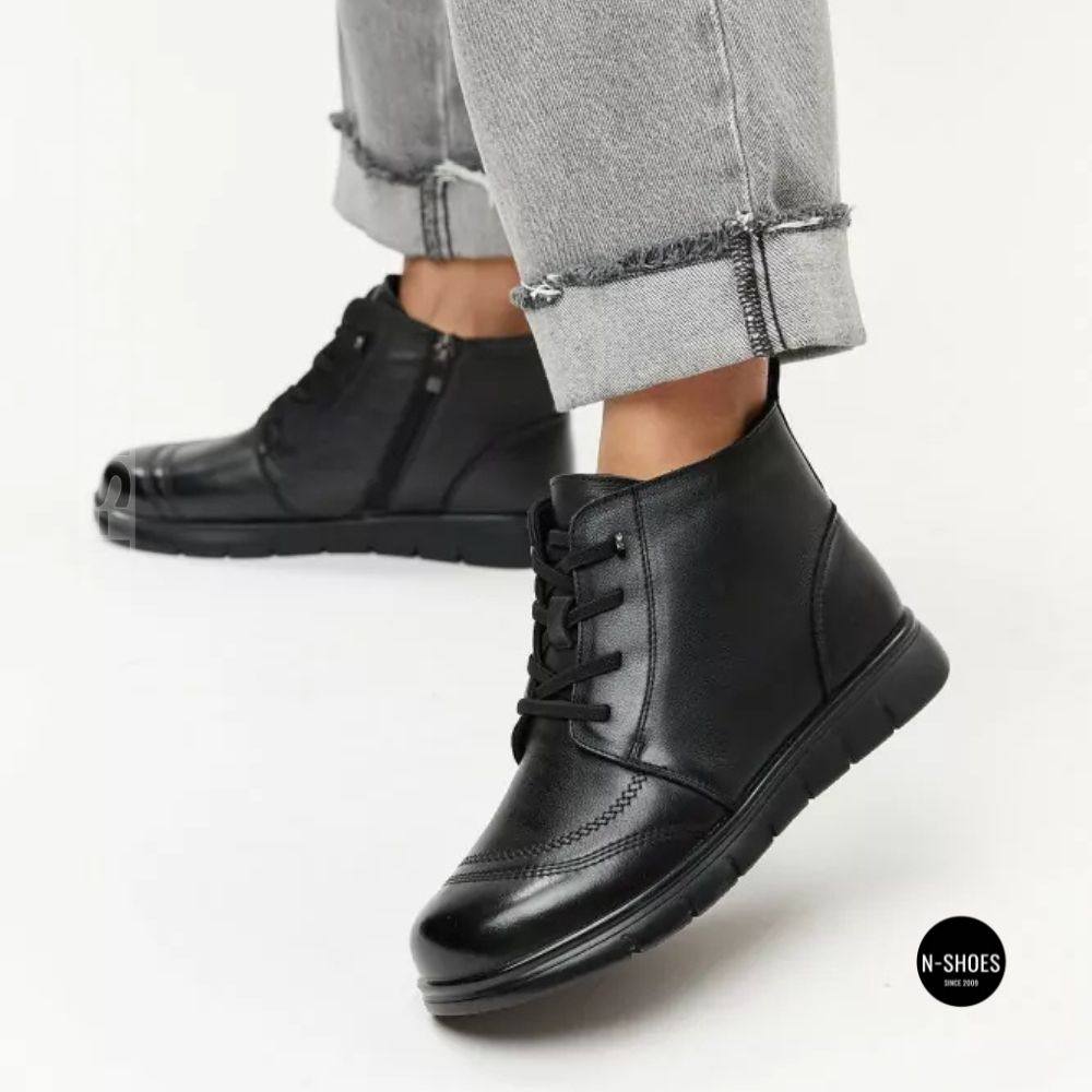 Women's leather boots Allsy 216897 687-6097-1P Lonza 219874 6368 BLACK for comfort