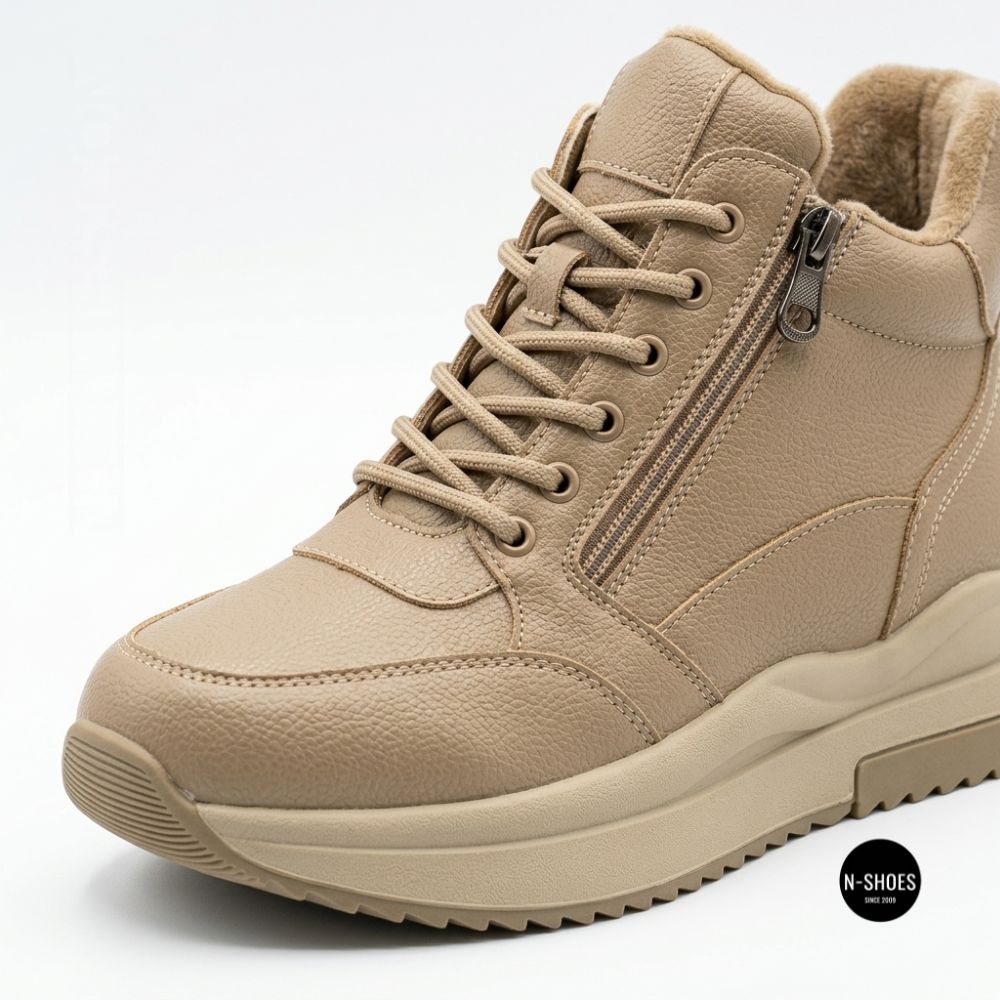 Beige Leather Women's Winter Sneaker Boots Allsy 215009