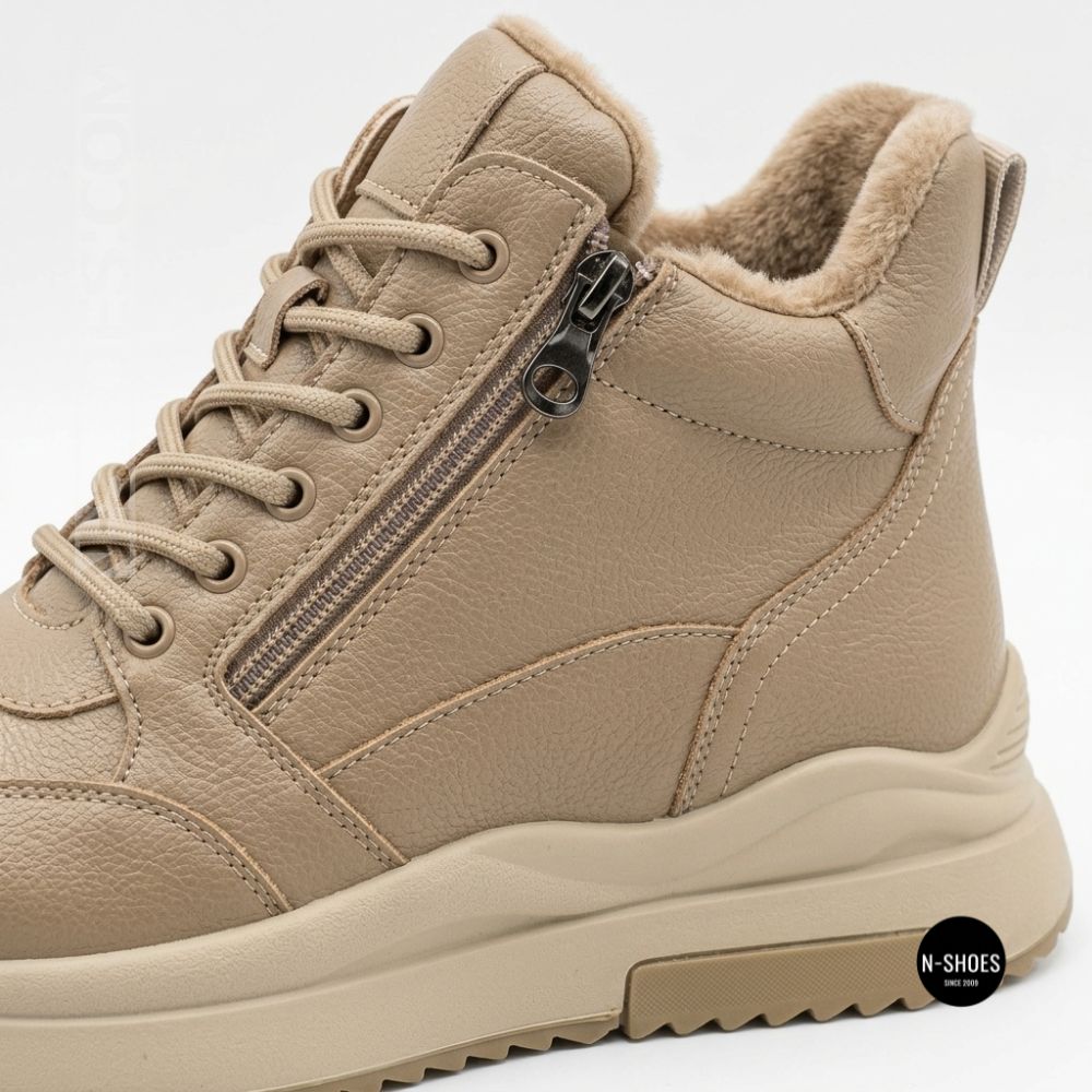 Beige Leather Women's Winter Sneaker Boots Allsy 215009