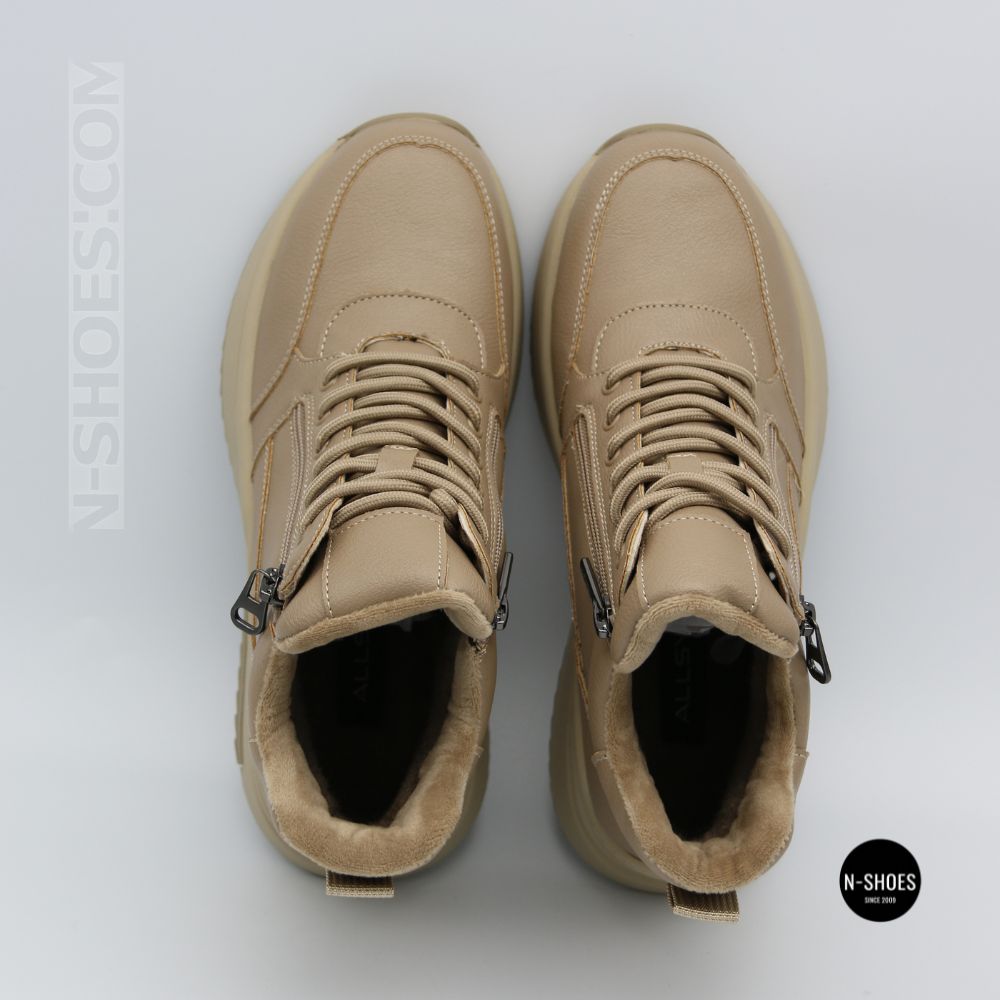 Beige Leather Women's Winter Sneaker Boots Allsy 215009