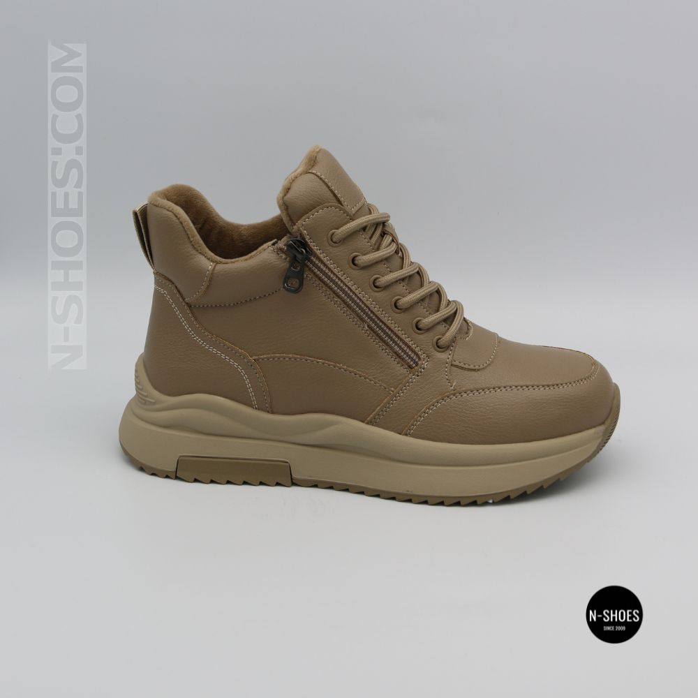 Beige Leather Women's Winter Sneaker Boots Allsy 215009