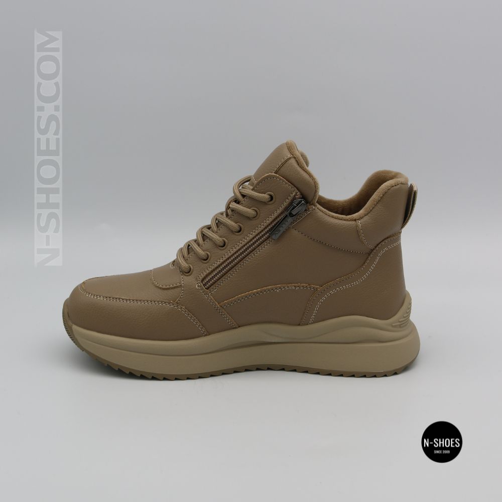 Beige Leather Women's Winter Sneaker Boots Allsy 215009