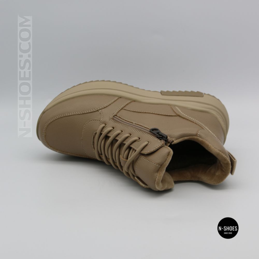 Beige Leather Women's Winter Sneaker Boots Allsy 215009