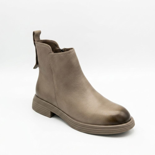 Women's leather Chelsea boots Allsy 216528 25D1R383-9 GREY 6371 taupe color low heel