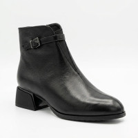 Women's leather boots, ankle boots Anna Lucci 217196 T1518-H55-12 6372 BLACK, black, low heel, with strap and buckle, demi-season