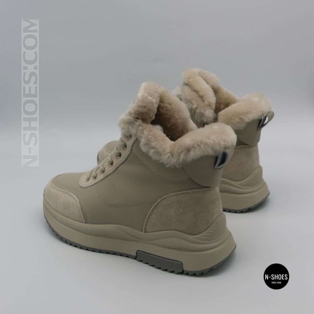 Beige Leather Winter Boots Allsy 216592 MILK 6383