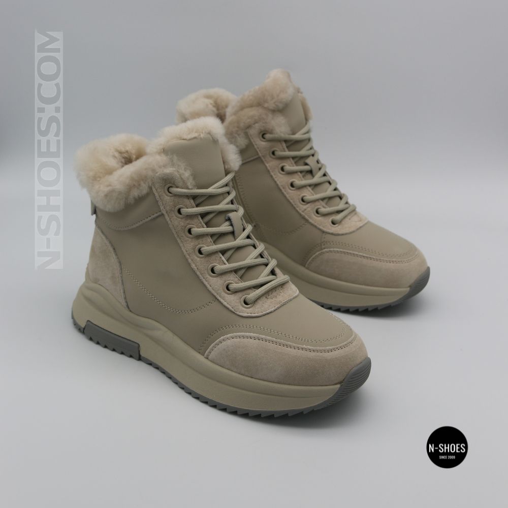 Beige Leather Winter Boots Allsy 216592 MILK 6383
