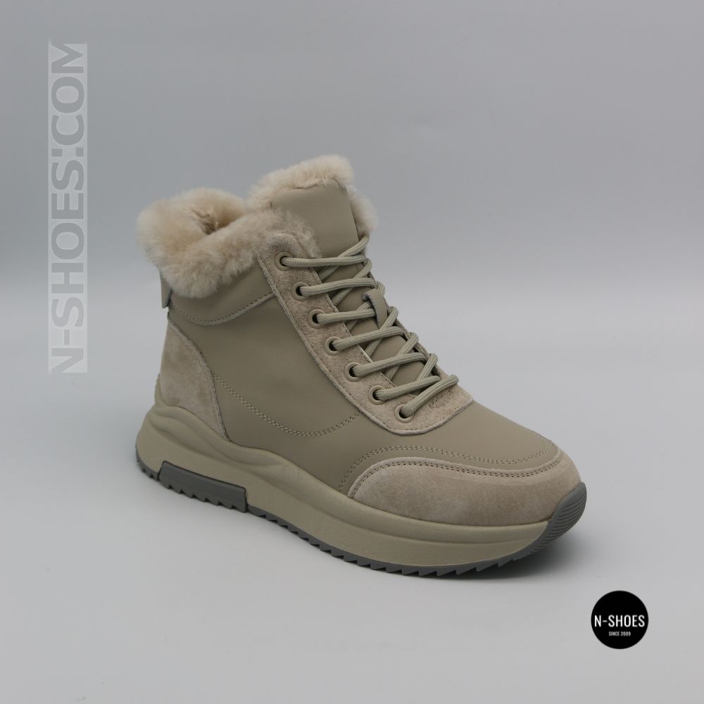 Beige Leather Winter Boots Allsy 216592 MILK 6383