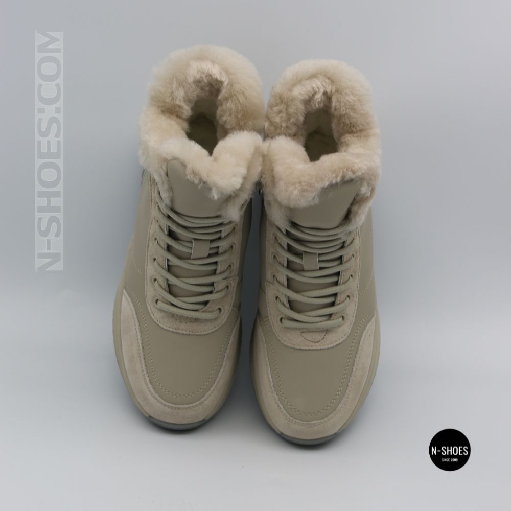 Beige Leather Winter Boots Allsy 216592 MILK 6383