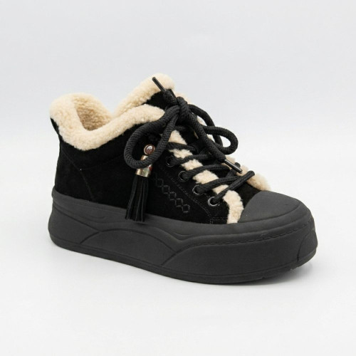 Жіночі зимові черевики уггі Allsy 219424 26N03 BLACK SUEDE 6392 трендові чорні з натуральної замші з прикрасами