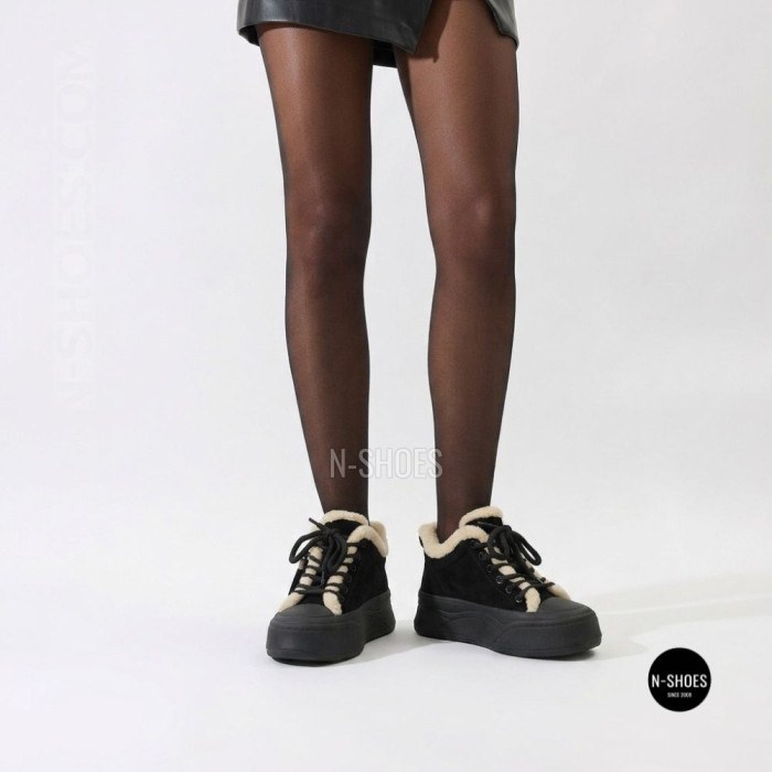 Чорні жіночі уггі Allsy 219424 26N03 BLACK SUEDE 6392 з хутром