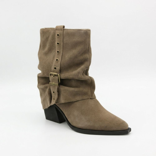 Women's demi-season boots Cossacks Lonza 216424 220177 59132-17R-KQ Nelson BEIGE SUEDE 6396 modini beige made of natural suede on stable soles