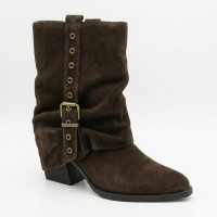 Women's demi-season boots Cossacks Lonza 216422 220177 59132-17R-Z Nelson BROWN SUEDE 6397 modini chocolate made of natural suede on stable heels