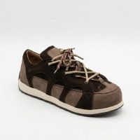 Stylish women's sneakers with original double lacing Alex Bens 102123-111 6412 brown suede in the style of Hermes Katana