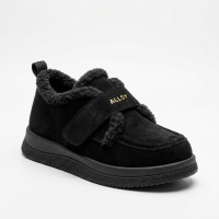 Теплі черевики-лофери туфлі з липучкою ALLSY 218451 XJ2026-105 -1 BLACK SUEDE 6419 чорні з хутряним оздобленням UGG Funkarra Boot