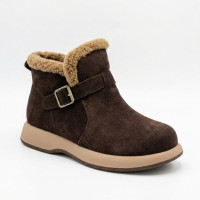 Жіночі зимові замшеві черевики Allsy 218514 4 XJ2026-124 1-2 BROWN SUEDE 6422 на хутрі з пряжкою коричневі із хутряною опушкою