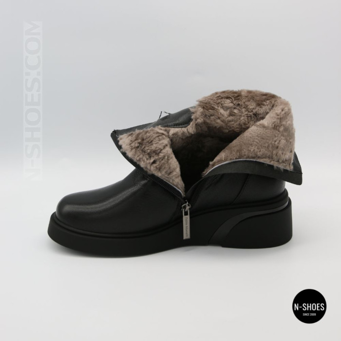 Women's Winter Leather Boots Fabio Monelli 6428 – Fur-Lined & Platform Sole