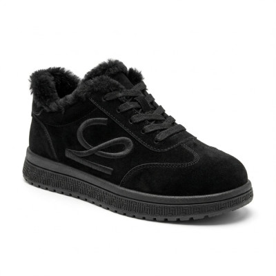 Женские зимние замшевые кроссовки Allsy 215242 27093-1 BLACK 6432 на меху черного цвета