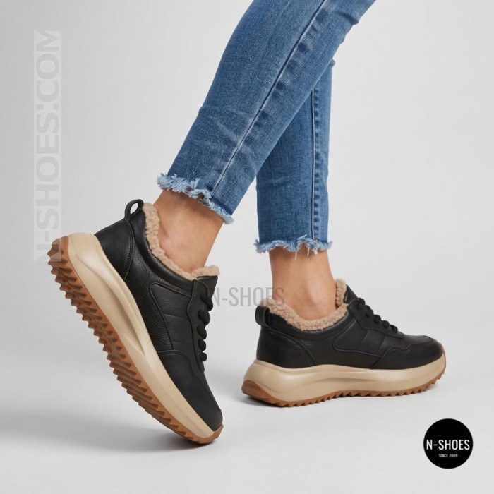 Women's Winter Leather Sneakers ALLSY 215023 with Fur