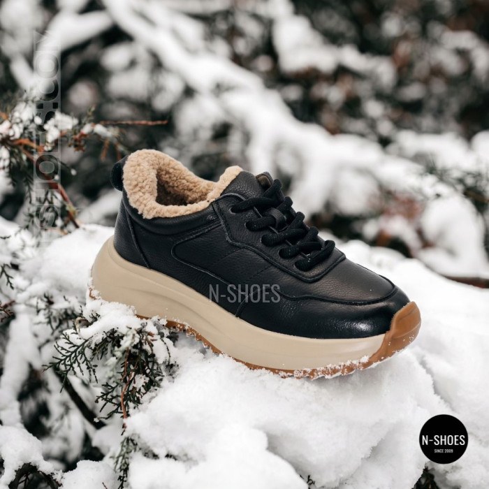 Women's Winter Leather Sneakers ALLSY 215023 with Fur