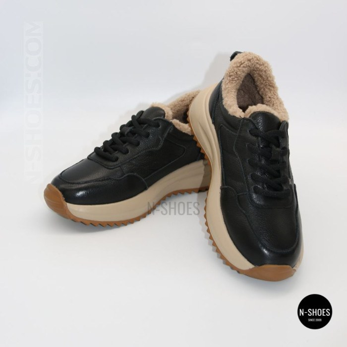 Women's Winter Leather Sneakers ALLSY 215023 with Fur