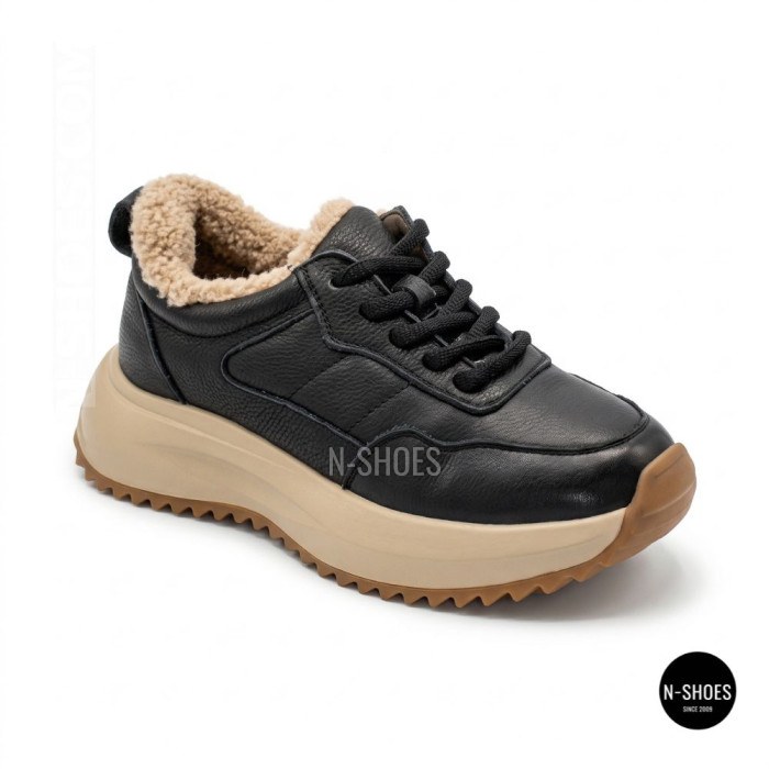 Women's Winter Leather Sneakers ALLSY 215023 with Fur