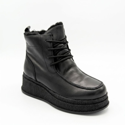 Жіночі зимові чорні черевики ALLSY 216641 C54787-528 BLACK 6447 з натуральної шкіри на високій підошві
