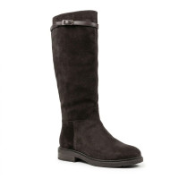 Women's brown suede winter boots Allsy 218230 2652-02C (natural fur, flat sole)