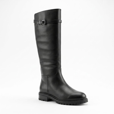 Жіночі зимові чоботи Allsy 218679 2652-02B BLACK 6455 з натуральної шкіри та хутра, чорні на низькому підборі