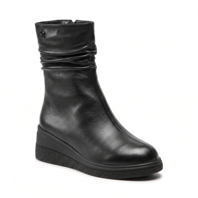 Жіночі зимові шкіряні чоботи Allsy 214990 26Z83Z3630-1 BLACK 6466 на танкетці з м'якої натуральної шкіри на низькій платформі