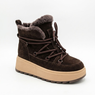 Жіночі коричневі замшеві черевики Allsy 218727 808L1 BROWN 6468 на платформі з хутром та шнурівкою