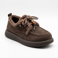 Women's brown suede Allsy 216260 LT-26N26A1-4ZM BROWN 6471 platform loafer-style Uggs with fur trim