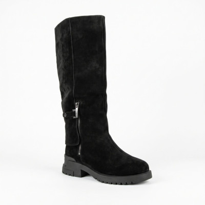 Женские зимние сапоги Anna Lucci 217705 T1639A-H155-5BM BLACK 6473 из натуральной черной замши на тракторной подошве Еврозима