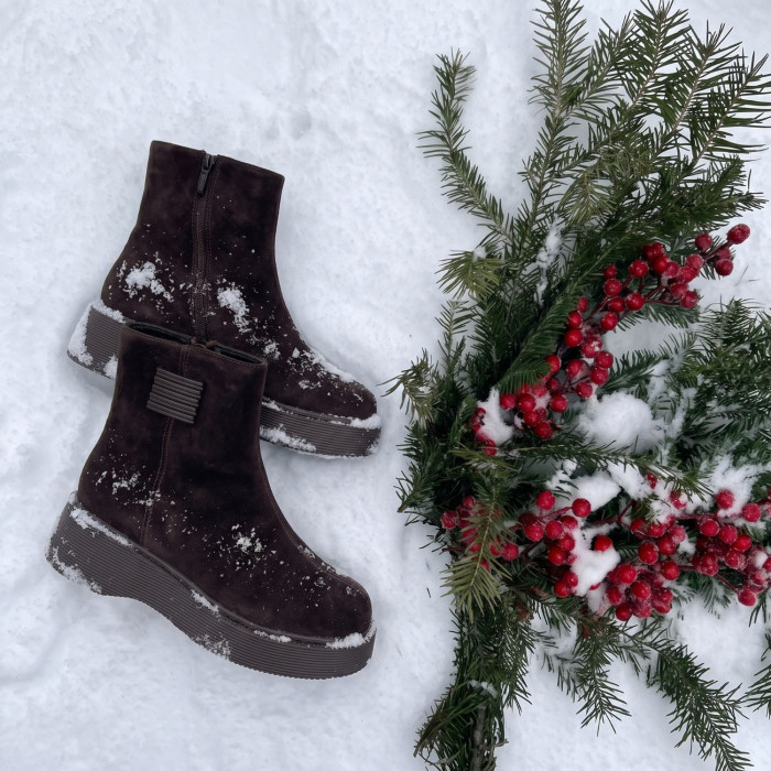Теплі замшеві черевики Allsy 214949 26Z83Z3619-1 BROWN 6478 на платформі
