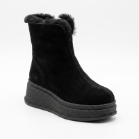 Anna Lucci 216315 80923-8A 6486 women’s black genuine suede boots with a thick sole and fur trim