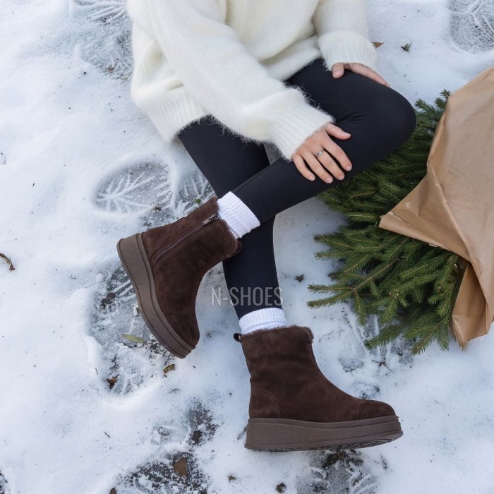 Women's Brown Suede Boots Anna Lucci 216319 with Fur