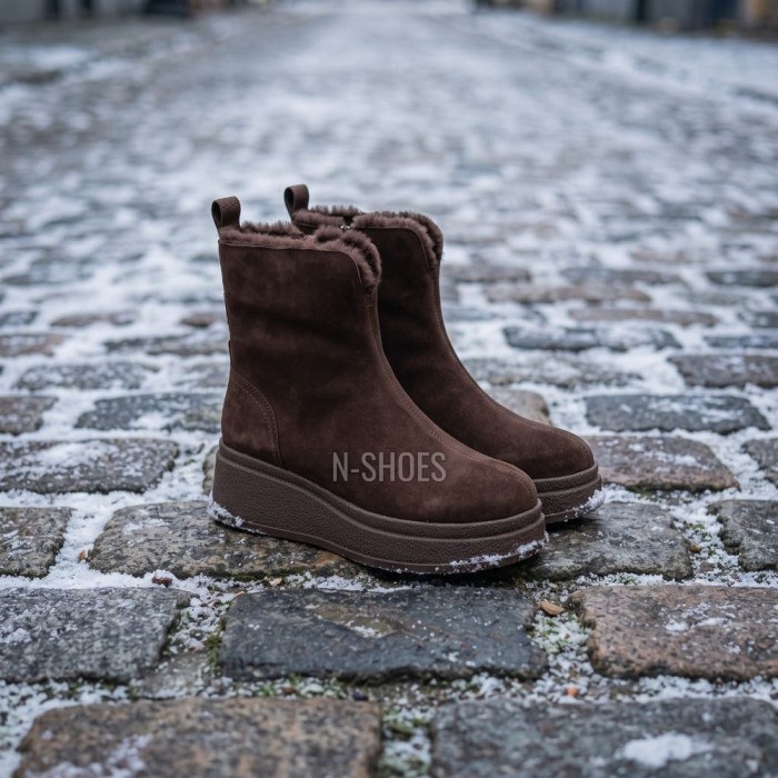 Women's Brown Suede Boots Anna Lucci 216319 with Fur