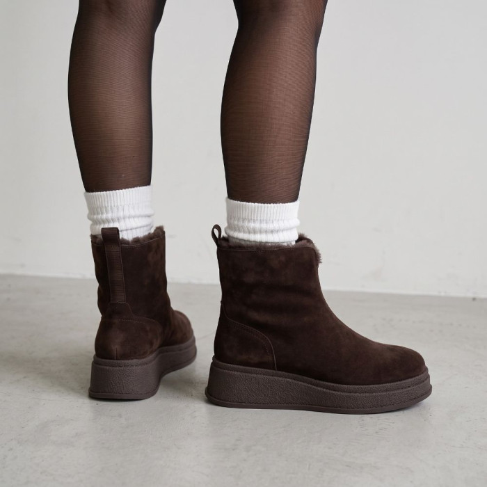 Women's Brown Suede Boots Anna Lucci 216319 with Fur
