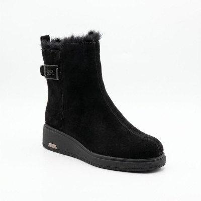 Anna Lucci 218798 JM219-2B BLACK 6488 women's winter suede wedge boots in black, made of genuine suede
