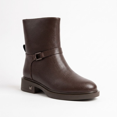 Anna Lucci 217261 T939A-D738-8M 6490 Chocolate women’s brown leather winter boots, made of genuine leather, featuring a strap and a zipper, with a full wool lining.